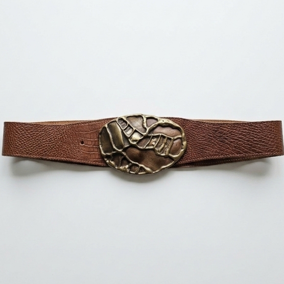 Accessories - Vintage  FORDER Belt Buckle - 80s Hand Forged Brass Buckle Belt